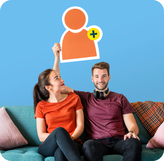 couple holding friend request icon